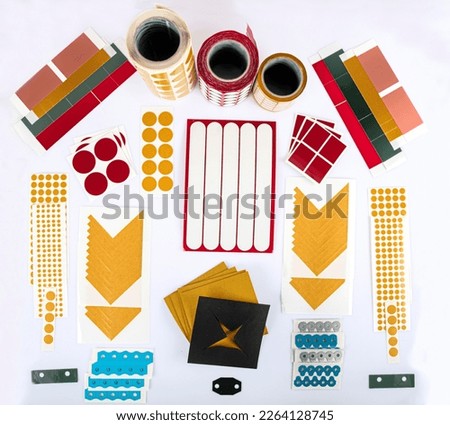 Custom Cut tape Medical Tape , Custom Die Cutting Tapes.Production of self-adhesive labels. Labeled tape rolls. Die cutting and paper cutting for label production. Royalty-Free Stock Photo #2264128745