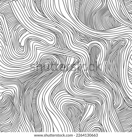 Seamless pattern with tangled lines - hand drawn black and white vector illustration. Royalty-Free Stock Photo #2264130663