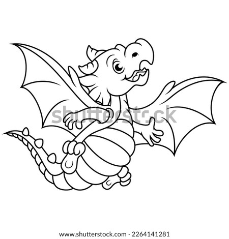 Cartoon baby dragon flying on white background