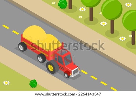 3D Isometric Flat Vector Conceptual Illustration of Agriculture Tractor, Farm Equipment