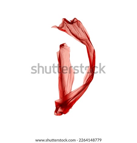 Flying red silk cloth piece formed letter D on white background