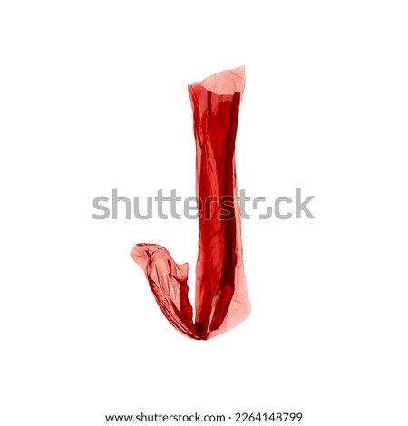 Flying red silk cloth piece formed letter J on white background