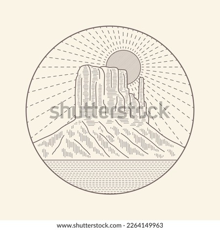 Monument Valley Arizona desert mono line art vector for patch, pin, graphic, art t-shirt design Royalty-Free Stock Photo #2264149963