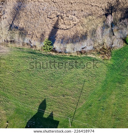 aerial view over the meadow