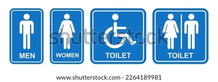 toilet sign printable public sign symbol man woman wc simple blue minimalist design illustration Royalty-Free Stock Photo #2264189981