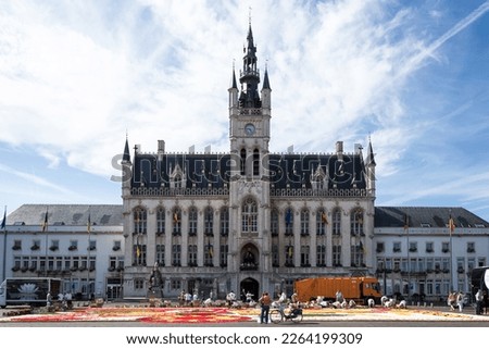 Architectural detail of the town hall of Sint-Niklaas, Belgian city and municipality located in the Flemish province of East Flanders.