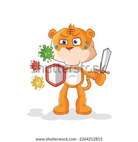 the tiger against viruses cartoon. cartoon mascot vector