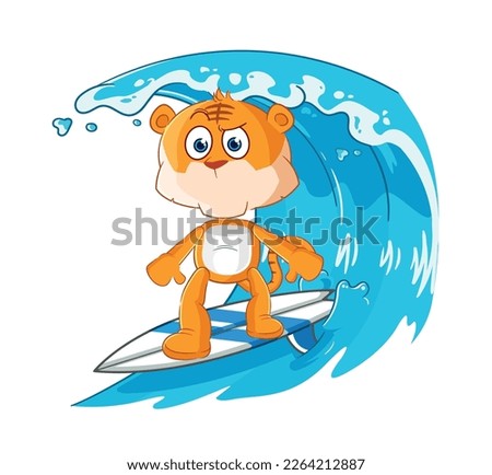the tiger surfing character. cartoon mascot vector