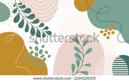 Design banner frame background .Colorful poster background vector illustration.Exotic plants, branches,art print for beauty, fashion and natural products,wellness, wedding and event. Royalty-Free Stock Photo #2264228103