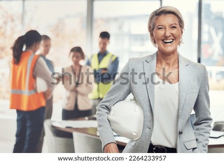 Portrait, construction worker and leader with an engineer woman at work in her architecture office. Industry, design and building with a ceo architect manager working on a development project