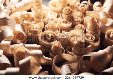Close up of wood shavings texture Royalty-Free Stock Photo #2264239739