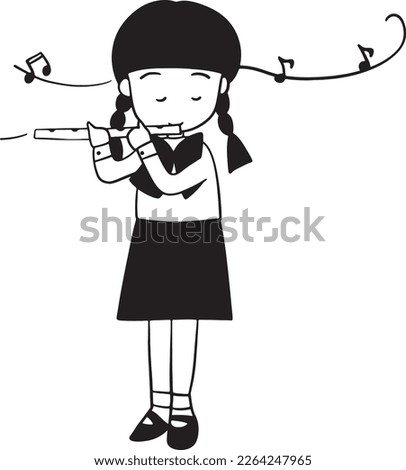 schoolgirl playing music cartoon doodle kawaii anime coloring page cute illustration clipart character chibi manga comic drawing line art free download png image