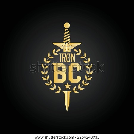 Baseball club - vintage symbol logo design Iron BC Logo With Swords and Floral Ornaments
