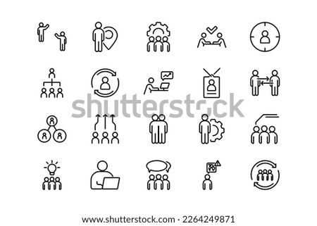 Social networking, people grub, and discussions lines icon set. Social genres and attributes. Linear design. Lines with editable stroke. Isolated vector icons. Royalty-Free Stock Photo #2264249871