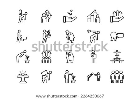 Personal growth lines icon set. Personal growth genres and attributes. Linear design. Lines with editable stroke. Isolated vector icons. Royalty-Free Stock Photo #2264250067