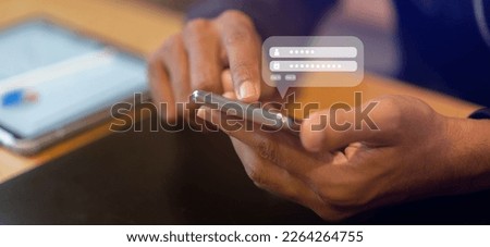 close up businessman hand type smartphone to access account on website by input username and password at office for security system of business technology concept