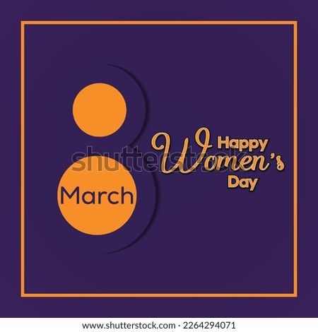 8 march happy women's day getting card with purple and yellow orange color, rectangle border shape background