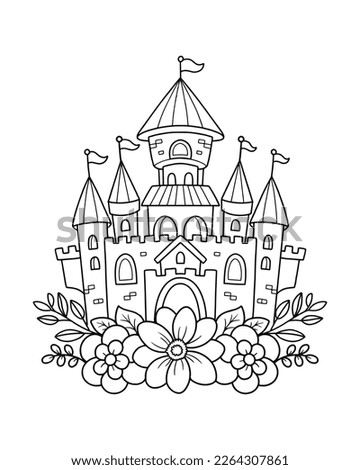 Printable castle with flowers coloring pages illustration