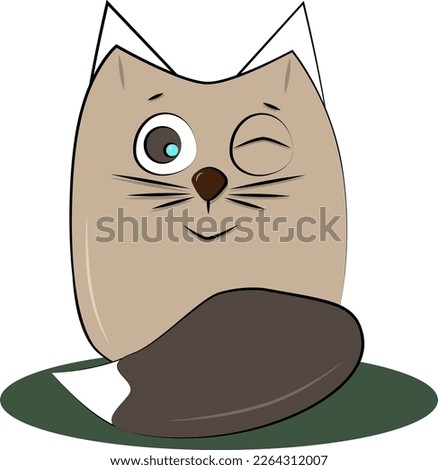Funny happy brown cat sitting, cute cartoon character vector illustration