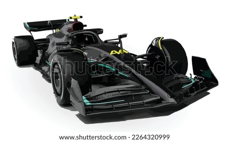 F1 3d car icon transport jet sport racing symbol concept art design template vector isolated Petronas silver black arrow green stripe decal power hybrid white background race single side view seater  Royalty-Free Stock Photo #2264320999