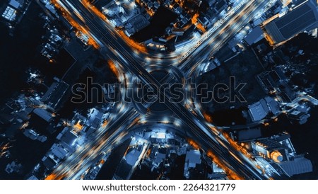 Expressway top view, Road traffic an important infrastructure in Bangkok, Thailand. Night scene. Royalty-Free Stock Photo #2264321779