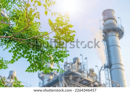 Green factory industry for good environment ozone air low carbon footprint production concept. Royalty-Free Stock Photo #2264346457