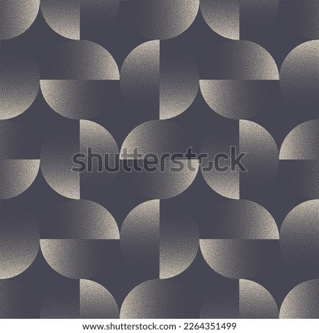 Split Circles Extravagant Seamless Pattern Vector Dot Work Abstract Background. Bauhaus Retro Style Repetitive Fashionable Textile Print. Endless Graphic Gray Wallpaper. Halftone Art Illustration Royalty-Free Stock Photo #2264351499