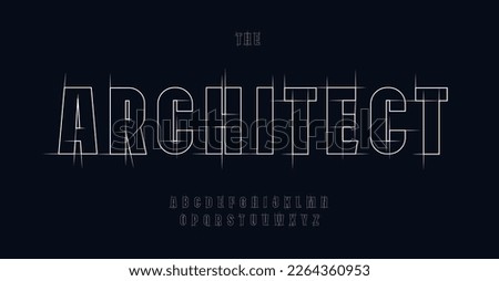 Architect alphabet, blueprint geometric letters, construction plan font for engineering logo, drafting project headline, building floor plan typography, CAD typo graphic. Vector typographic design Royalty-Free Stock Photo #2264360953