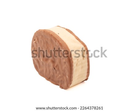 Piece of chocolate cake isolated on white background. A slice of chocolate cake.