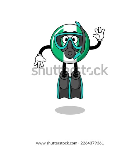 Character cartoon of nigeria flag as a diver , character design