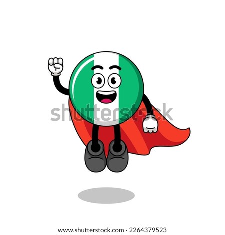 nigeria flag cartoon with flying superhero , character design