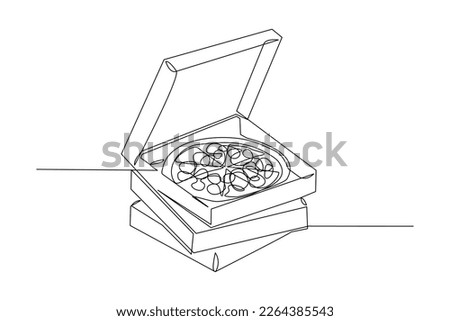 Continuous single one line drawing art of delicious hand holding sliced cheese pizza. Vector illustration of restaurant menu fast food.