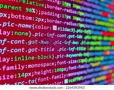 Art design website digital page. Error concept. Source abstract algorithm co. Developer software programming code. Desktop PC monitor photo. Big data concepts working in cyberspace environment