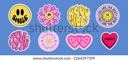 Cool Y2K Stickers Pack. Trendy Groovy Smile Patches. Pop Art Labels Vector Design. Royalty-Free Stock Photo #2264397399