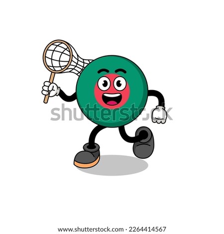 Cartoon of bangladesh flag catching a butterfly , character design