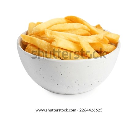 Bowl with tasty French fries on white background Royalty-Free Stock Photo #2264426625