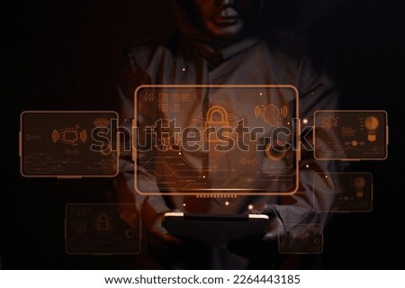 Hacker using laptop computer for error searching and financial business information search concept