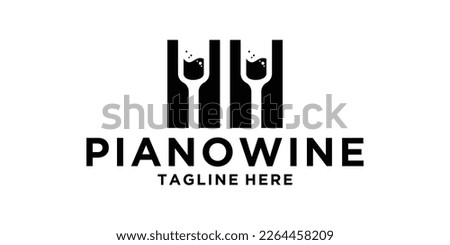 logo piano and wine icon vector illustration