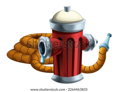cartoon scene with street hydrantn with fireman hose isolated illustration