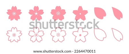 Pink Japanese cherry blossoms, spring cherry blossom petals, icon illustration material set Royalty-Free Stock Photo #2264470011