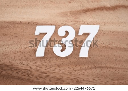 White number 737 on a brown and light brown wooden background.