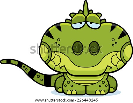 A cartoon illustration of a iguana with a sad expression.