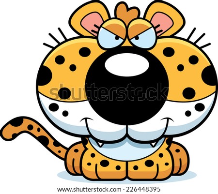 A cartoon illustration of a leopard cub with a sly expression.