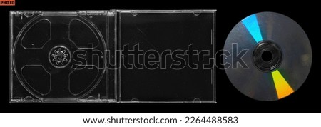 Clear jewel case and cd template set on isolated black background Royalty-Free Stock Photo #2264488583