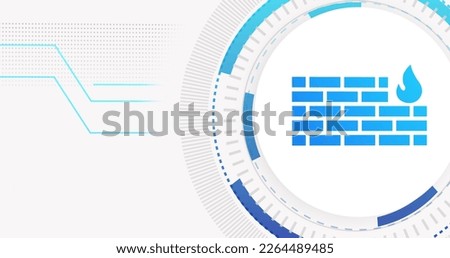 Image of scope scanning and shapes over wall icon on white background. Global security, technology and data processing concept digitally generated image.