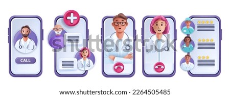 3D online doctor telemedicine concept, vector medical video call man woman therapist avatar, patient. Virtual internet patient digital remote health care service. Online doctor support, smartphone Royalty-Free Stock Photo #2264505485