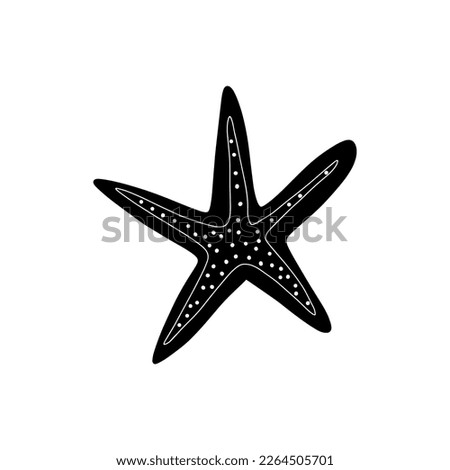 Starfish. Black silhouette. Atlantic star. Marine Animal Vector illustration on white background.