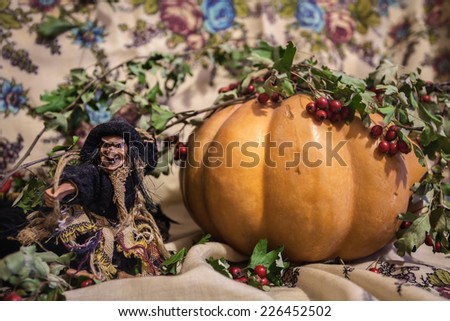 witch pumpkin halloween foliage berries hawthorn czech russian