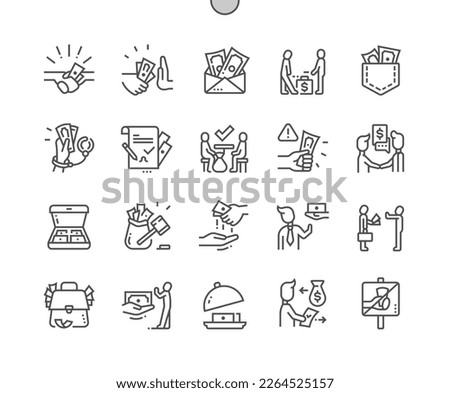 Bribery. Stop corruption. Money bag. Law violation. Pixel Perfect Vector Thin Line Icons. Simple Minimal Pictogram Royalty-Free Stock Photo #2264525157