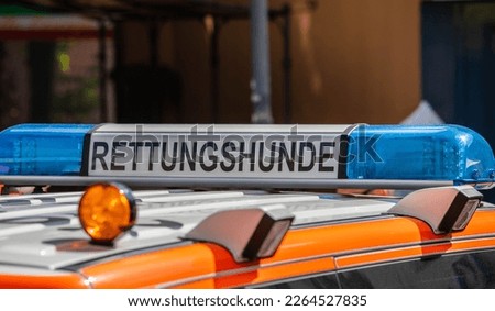 Blue light bar on a German rescue service vehicle. The lettering "Rettungshunde" means rescue dogs in english

